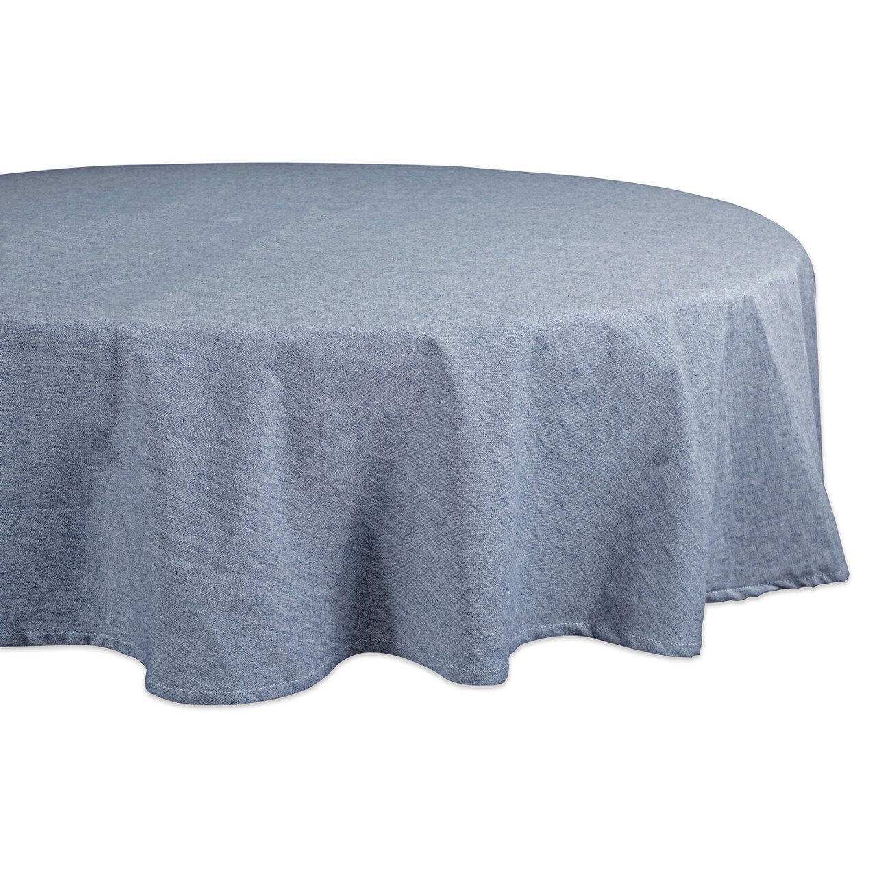 Contemporary Home Living Solid Round Chambray Cotton Dining Tablecloth - 70" - Cornflower Blue
